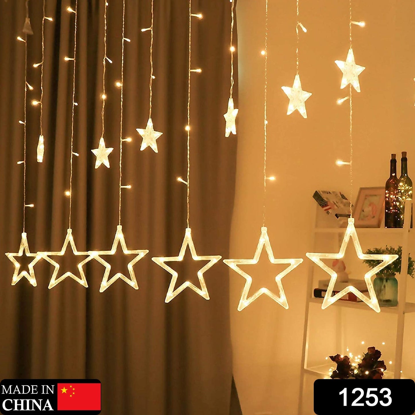 12 Stars Curtain String Lights, Window Curtain Lights With 8 Flashing Modes Decoration For Festivals-11