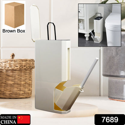 Slim Plastic Trash Can Toilet Bowl Brush Small Garbage Can with Lid Toilet Brush with Holder Set for Bathroom