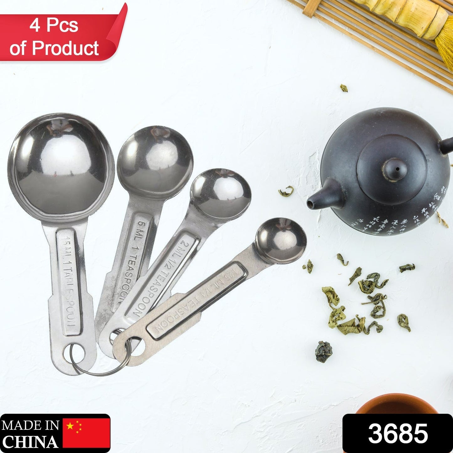 Stainless Steel Measuring Spoons, 4pcs/set Durable Anti Rust Measuring Spoon Set Universal for Kitchen Baking.