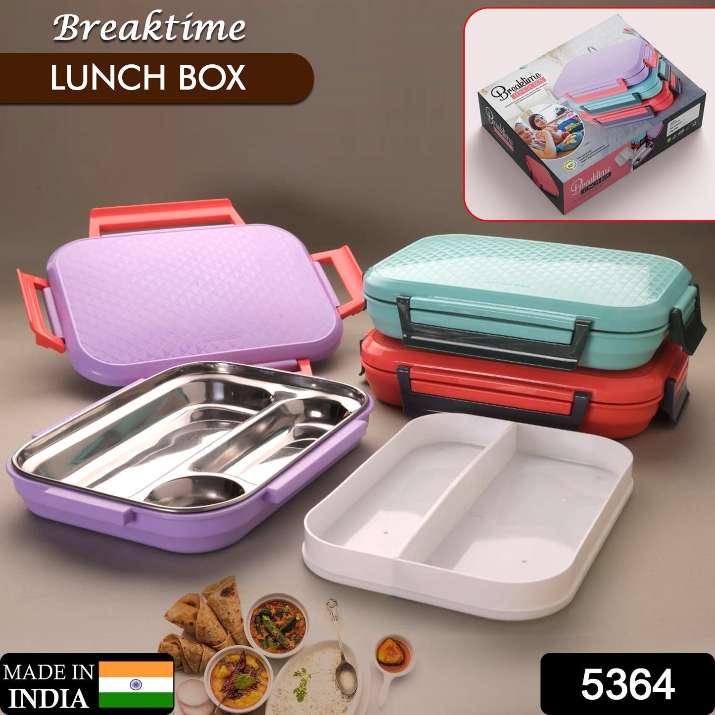 Break Time Lunch Box Steel Plate Multi Compartment Lunch Box Carry To All Type lunch In Lunch Box & Premium Quality Lunch Box ideal For Office, School Kids & Travelling Ideal