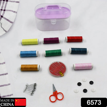 Double Layer Small & Portable Travel Sewing Kits Box with Color Needle Threads Scissor pin Hand Work Sewing Box Handwork Sewing Accessories