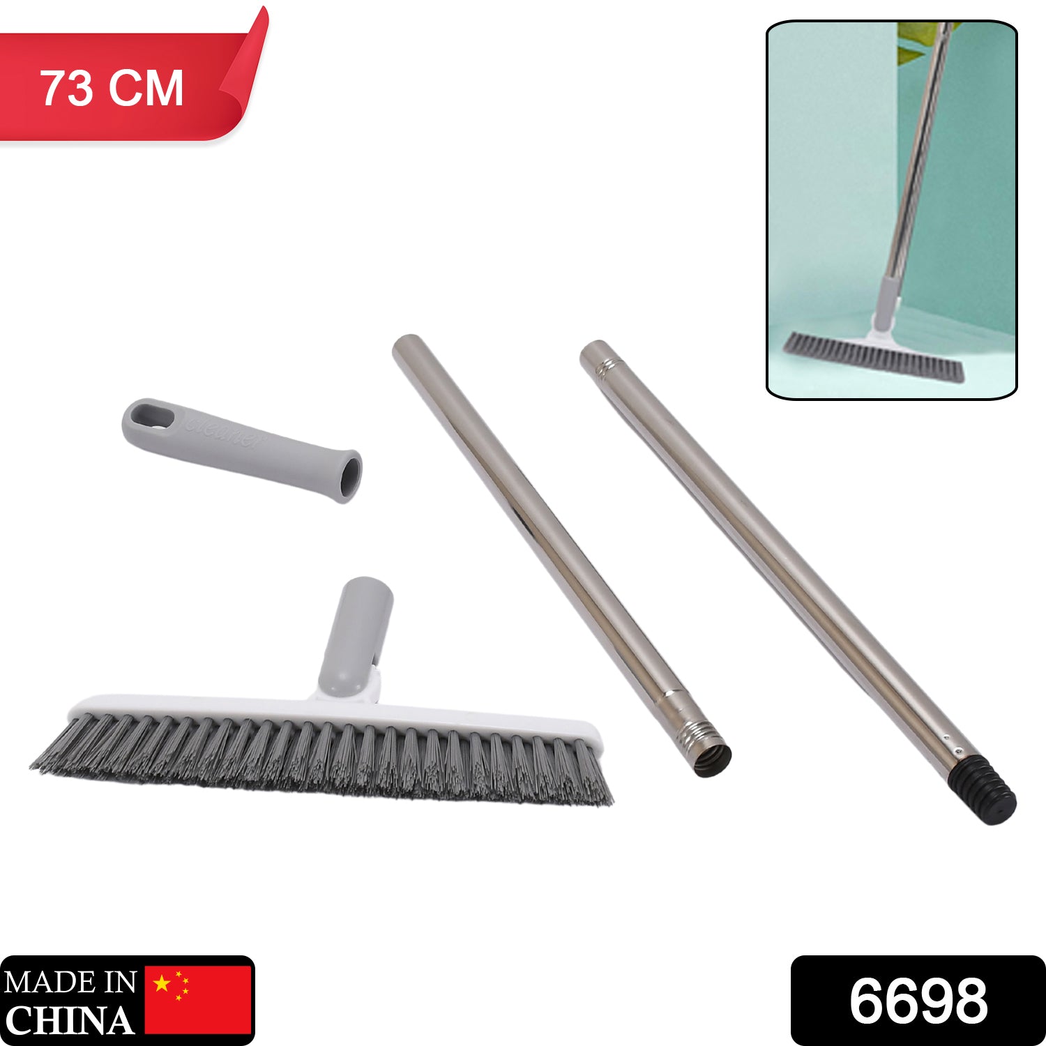 6698 Brush Crevice Floor Scrub Brush Rotatable Brush Head Bathtub Clean Tool Long Handle Grout Scrubber Indoor Kitchen Push Broom