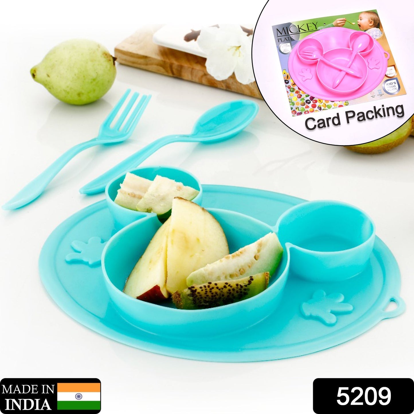 Silicon Micky Plate And 1 Spoon & 1 Fork Card Packing ( 1 Pc Product)