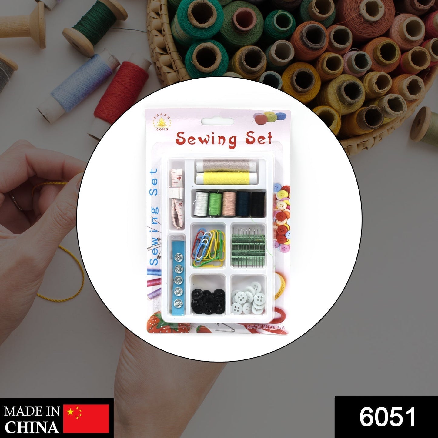 6051 62 Pc Sewing Set used for sewing of clothes and fabrics including all home purposes.