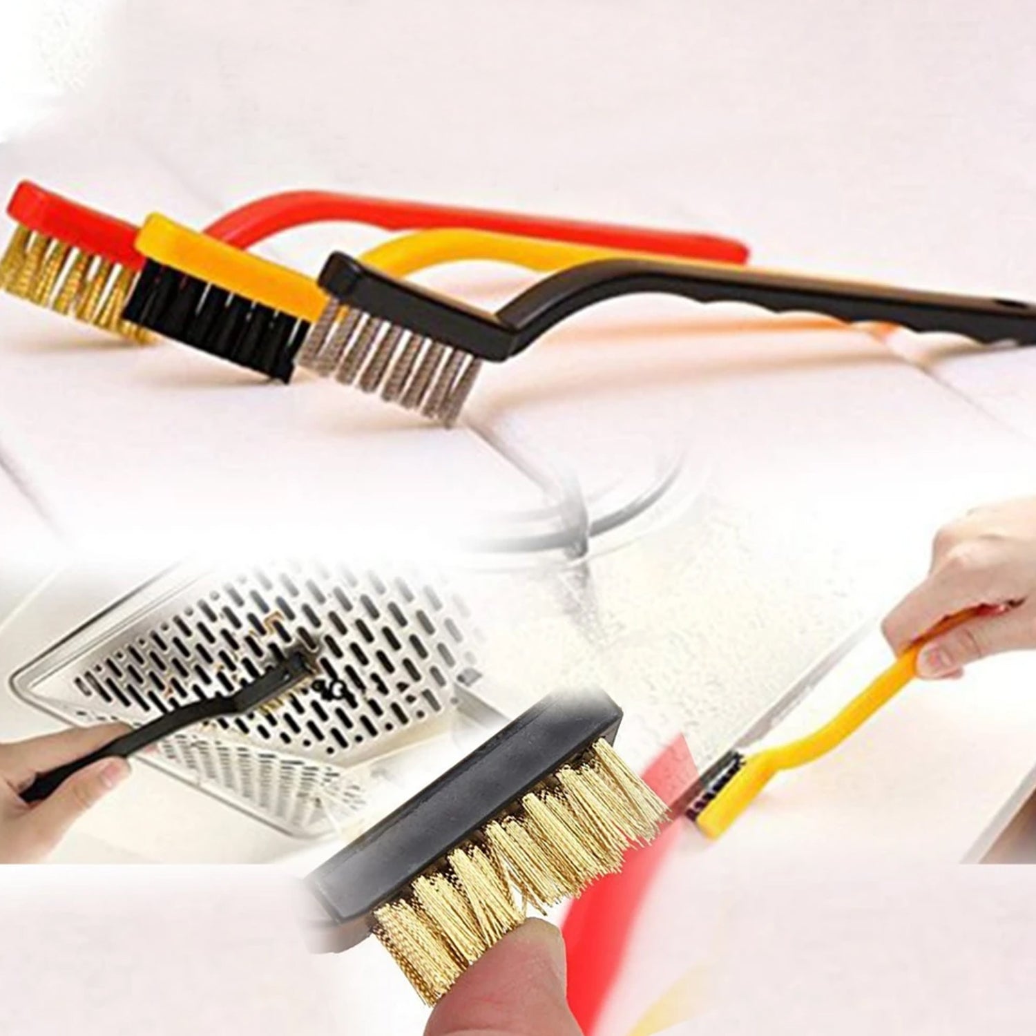 3 Pc Mini Wire Brush Set (Brass, Nylon, Stainless Steel Bristles) 