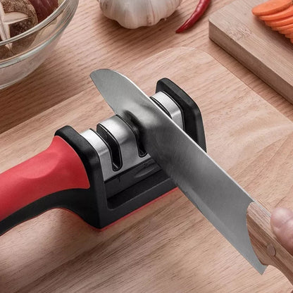 2051 Manual Red Knife Sharpener 3 Stage Sharpening Tool for Ceramic Knife and Steel Knives.