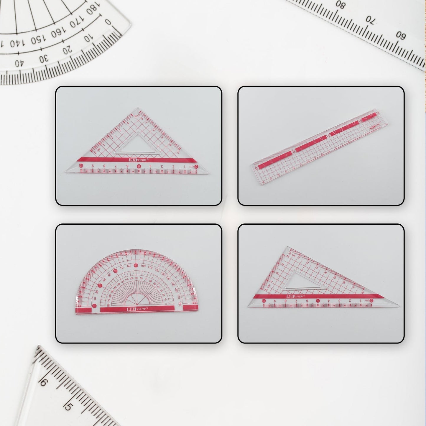 Transparent Ruler Clear Ruler Plastic, Scales Ruler Set for Engineering Studying (4pc)