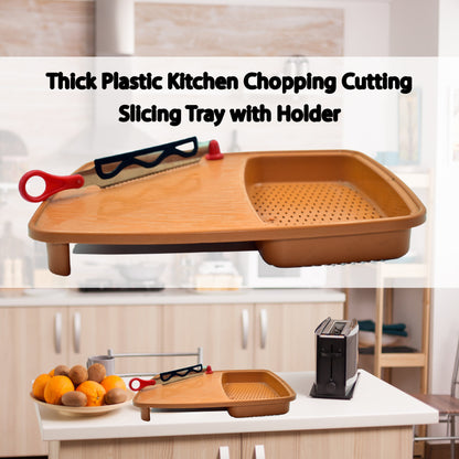 Thick Plastic Kitchen Chopping Cutting Slicing Tray with Holder