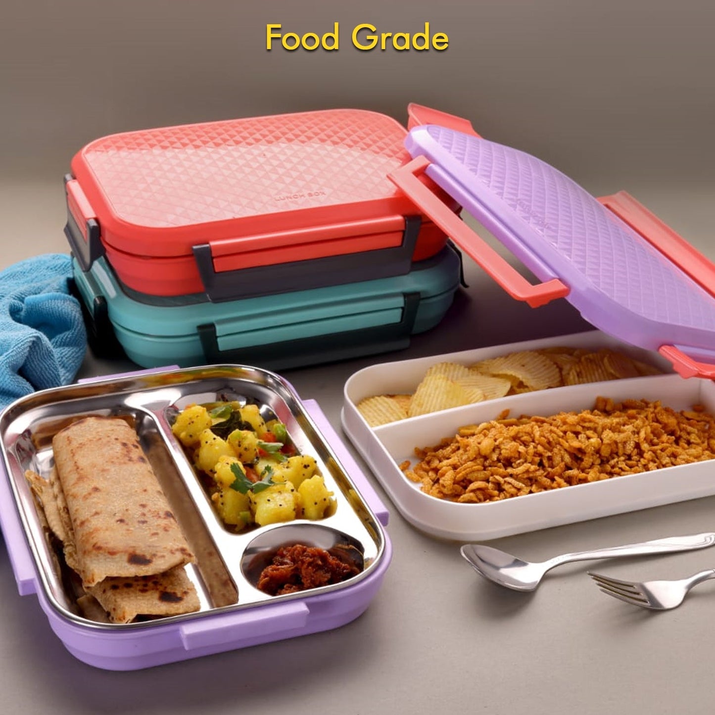 Lunch Box Plastic with steel plate, small lunch box High Quality Box For Kids School Customized Plastic Lunch Box for Girls & Boy