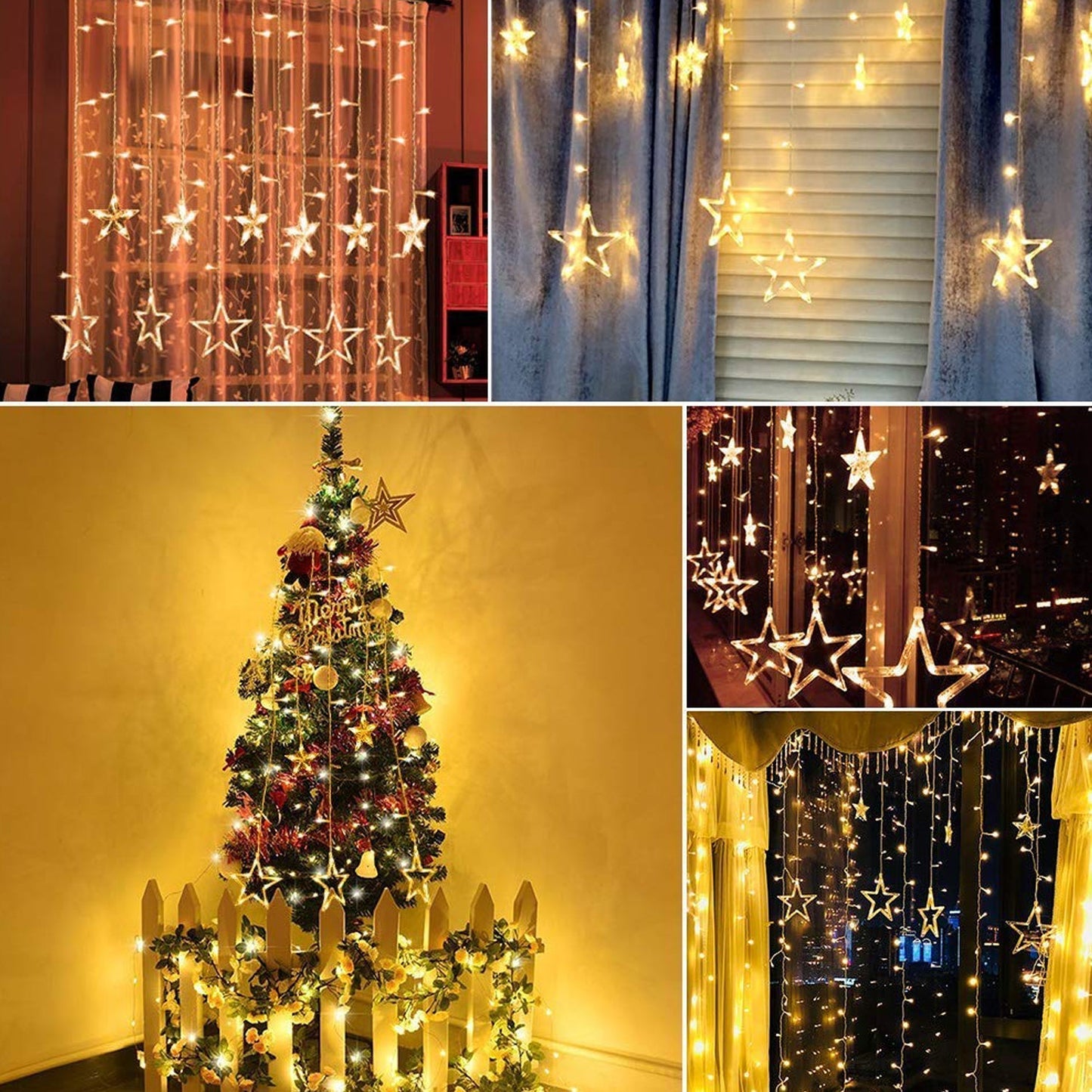 12 Stars Curtain String Lights, Window Curtain Lights With 8 Flashing Modes Decoration For Festivals-11