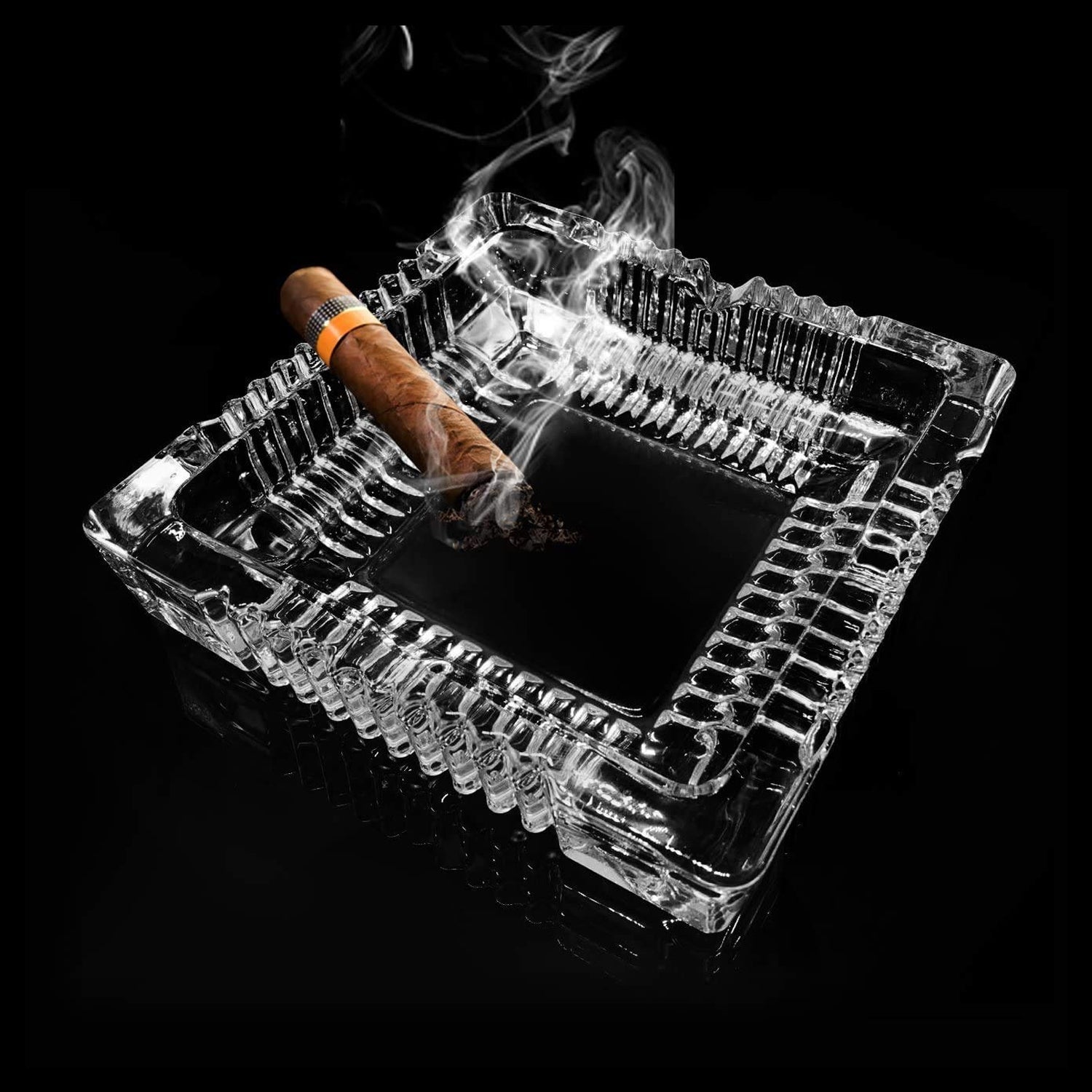 4062 Square Glass Misti Crystal Quality Cigar Cigarette Ashtray Round Tabletop for Home Office Indoor Outdoor Home Decor