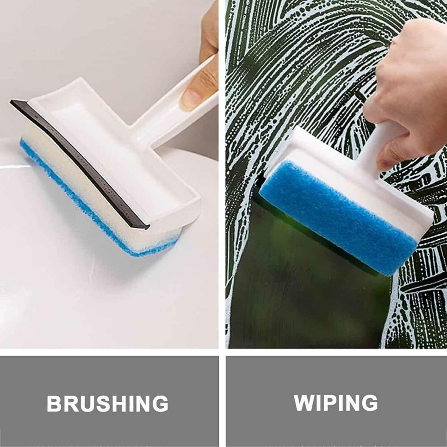 2-in-1 Glass Wiper Cleaning Brush Mirror Grout Tile Cleaner Washing Pot Brush Double-Sided Glass Wipe Bathroom Wiper Window Glass Wiper