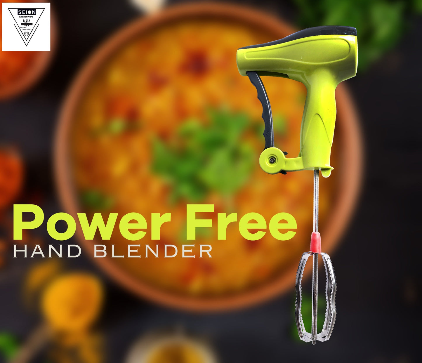 Power-Free Manual Hand Blender With Stainless Steel Blades 