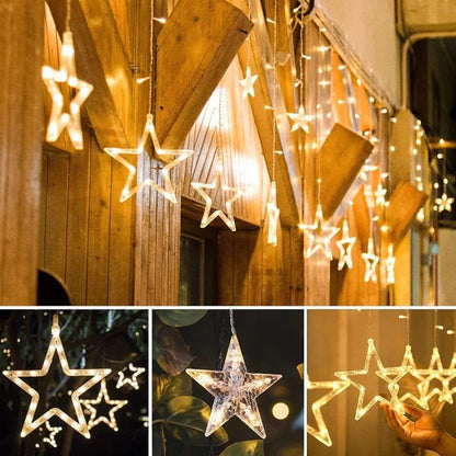 12 Stars Curtain String Lights, Window Curtain Lights With 8 Flashing Modes Decoration For Festivals-11