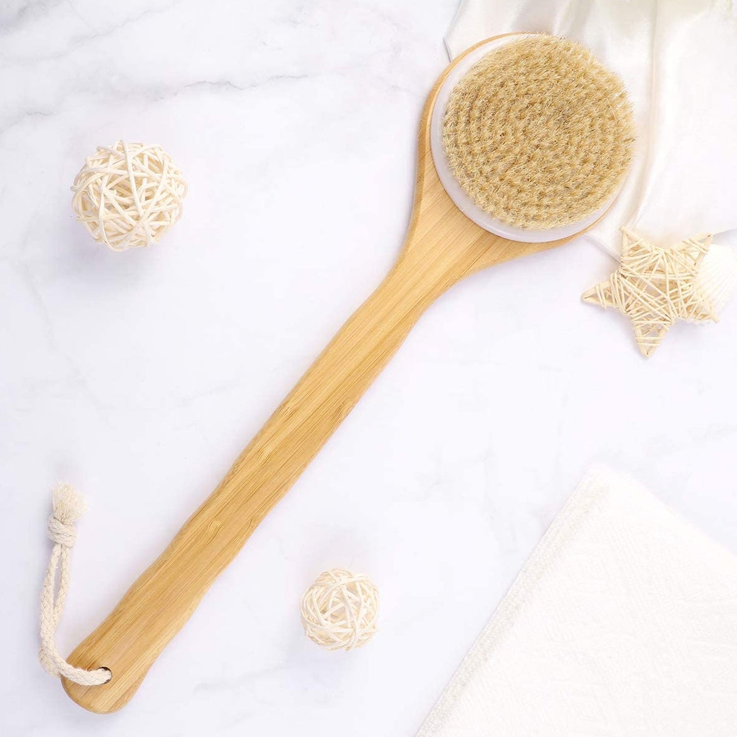 6700 Body Brush Dry Brushing Back Scrubber Shower Bath Brush Bamboo Long Handle Natural Bristles exfoliating Massage Improve Blood Circulation Cellulite