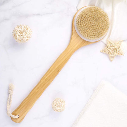 6700 Body Brush Dry Brushing Back Scrubber Shower Bath Brush Bamboo Long Handle Natural Bristles exfoliating Massage Improve Blood Circulation Cellulite