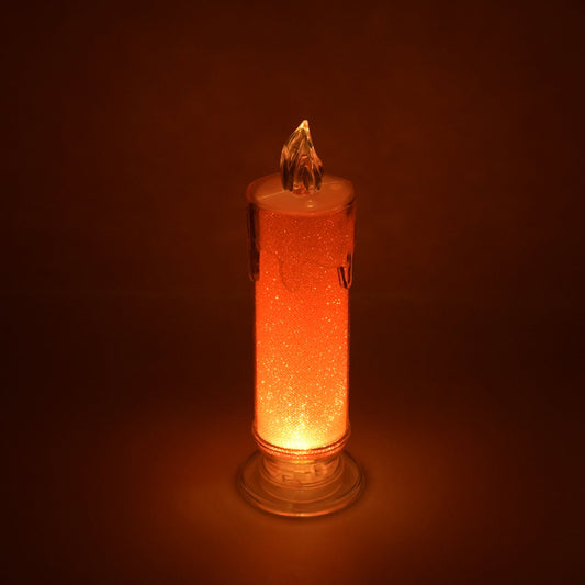 Red Led Flameless Candles Battery Operated Pillar Candles Flickering Realistic Decorative Lamp Votive Transparent Flameless Ornament Tea Party Decorations For Hotel, Scene,Home Decor, Restaurant, Diwali Decoration Candle Crystal Lamp (1 Pc)