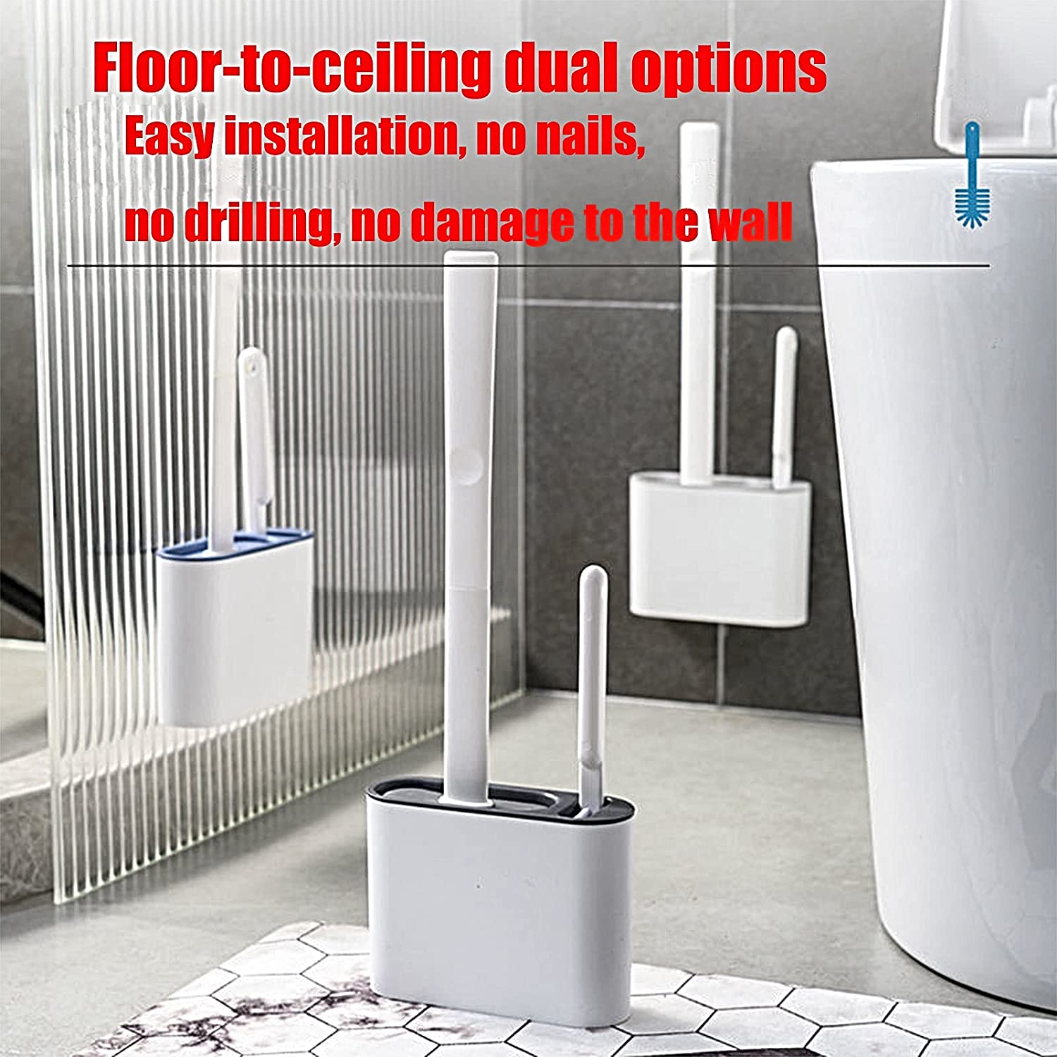 Toilet Brush Set, Toilet Brush And Holder Set, Anti-Slip Handle Silicone Toilet Brush And Small Cleaning Brush ,