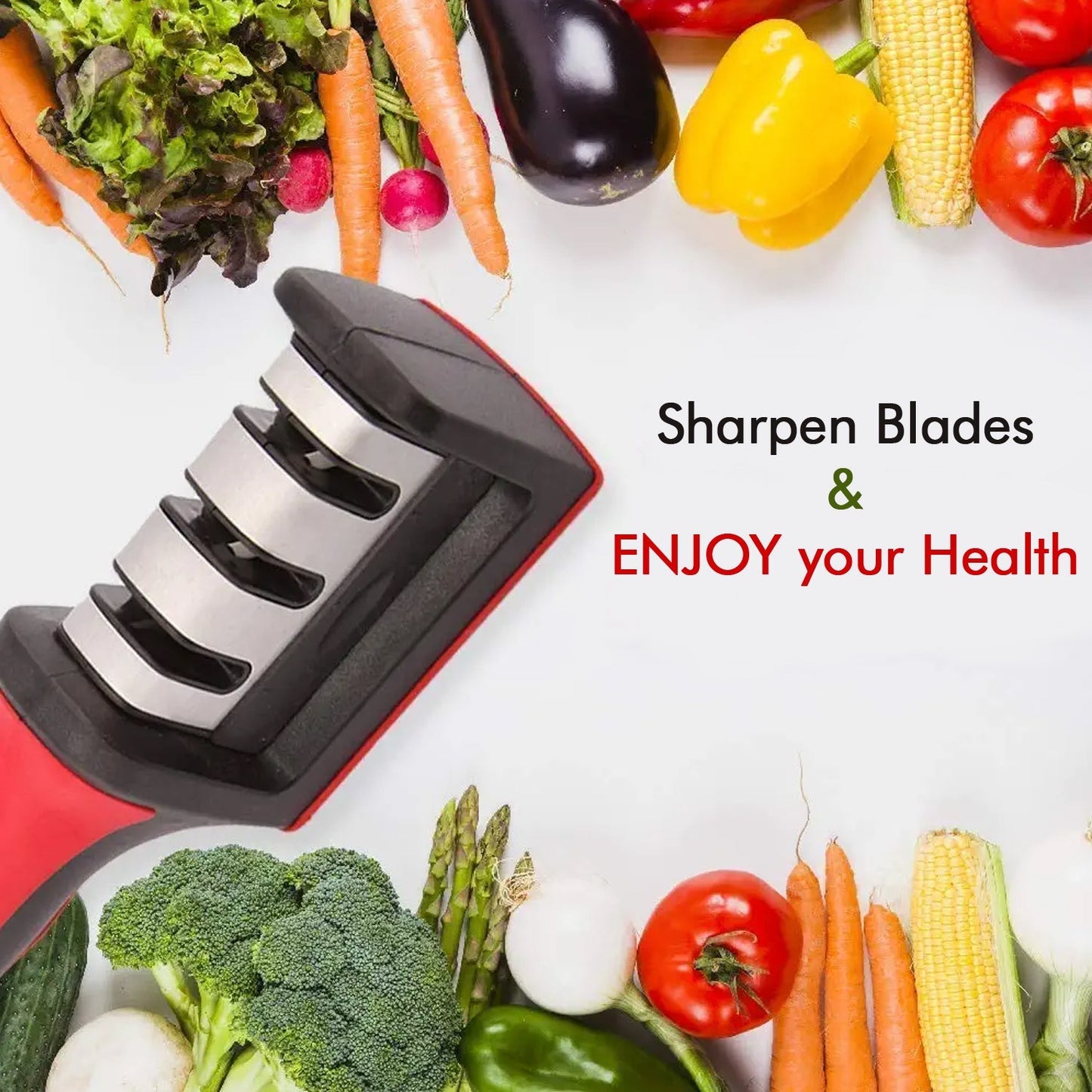 2051 Manual Red Knife Sharpener 3 Stage Sharpening Tool for Ceramic Knife and Steel Knives.