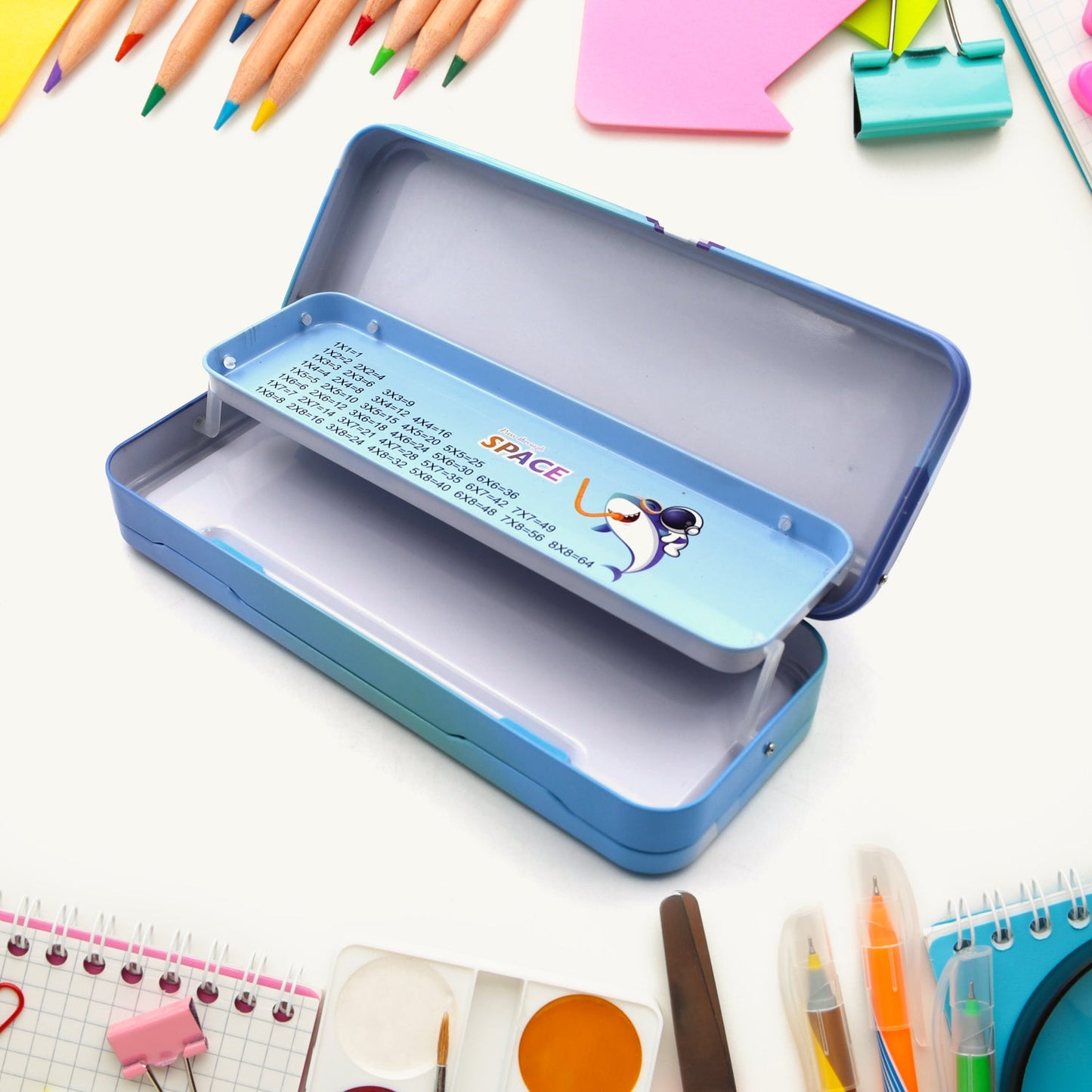 Metal Pencil Box, Pencil Case Double Compartment for Kids Stationery Compass Box, Stationery Gift for School Kids Compass, Pencil Box, Birthday Return Gift for Kids
