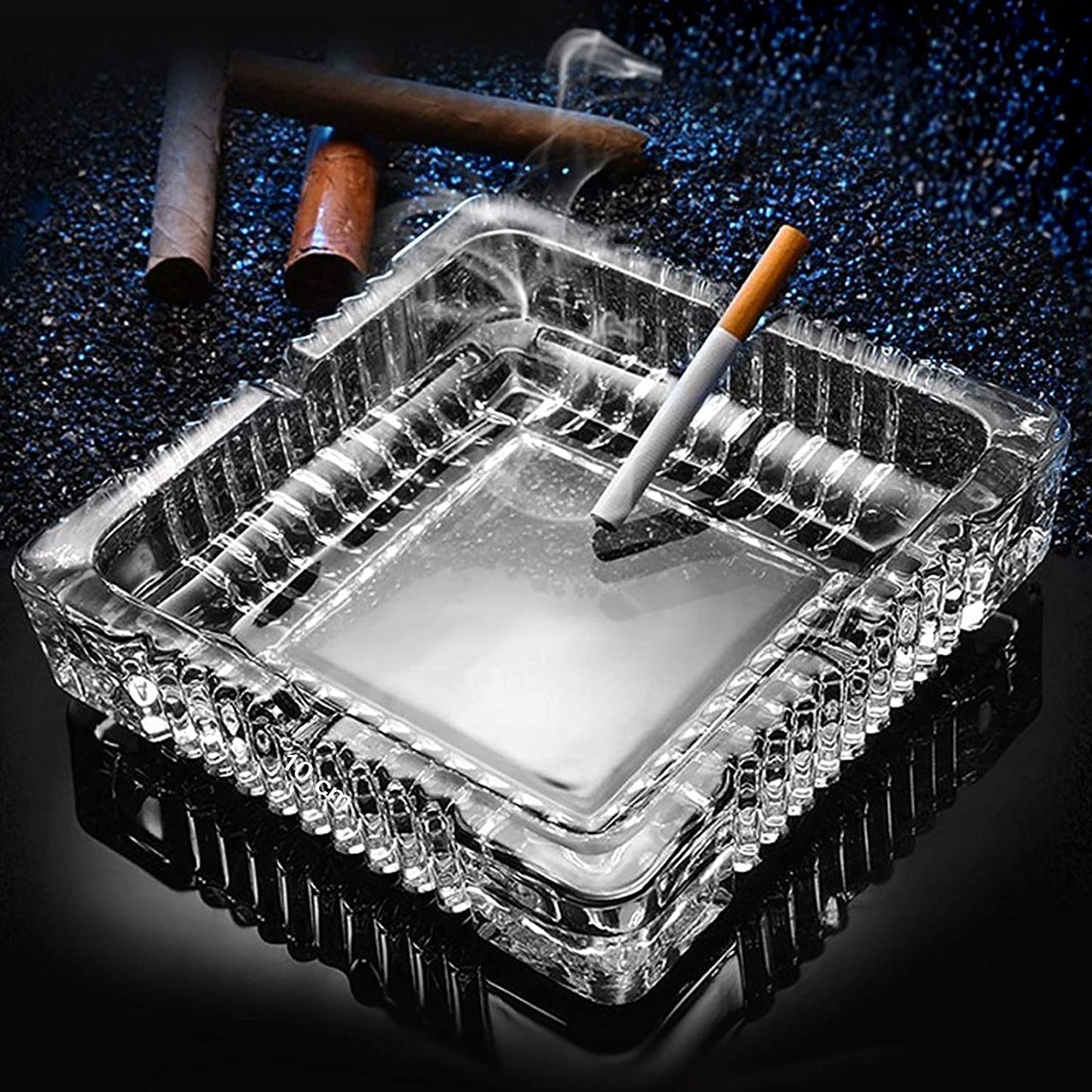 4062 Square Glass Misti Crystal Quality Cigar Cigarette Ashtray Round Tabletop for Home Office Indoor Outdoor Home Decor