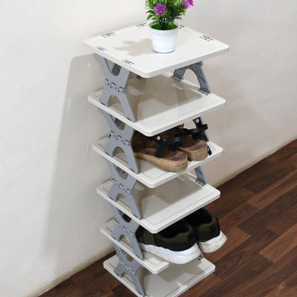 Smart Shoe Rack with 6 Layer Shoes Stand Multifunctional Entryway Foldable & Collapsible Door Shoe Rack Free Standing Heavy Duty Plastic Shoe Shelf Storage Organizer Narrow Footwear Home