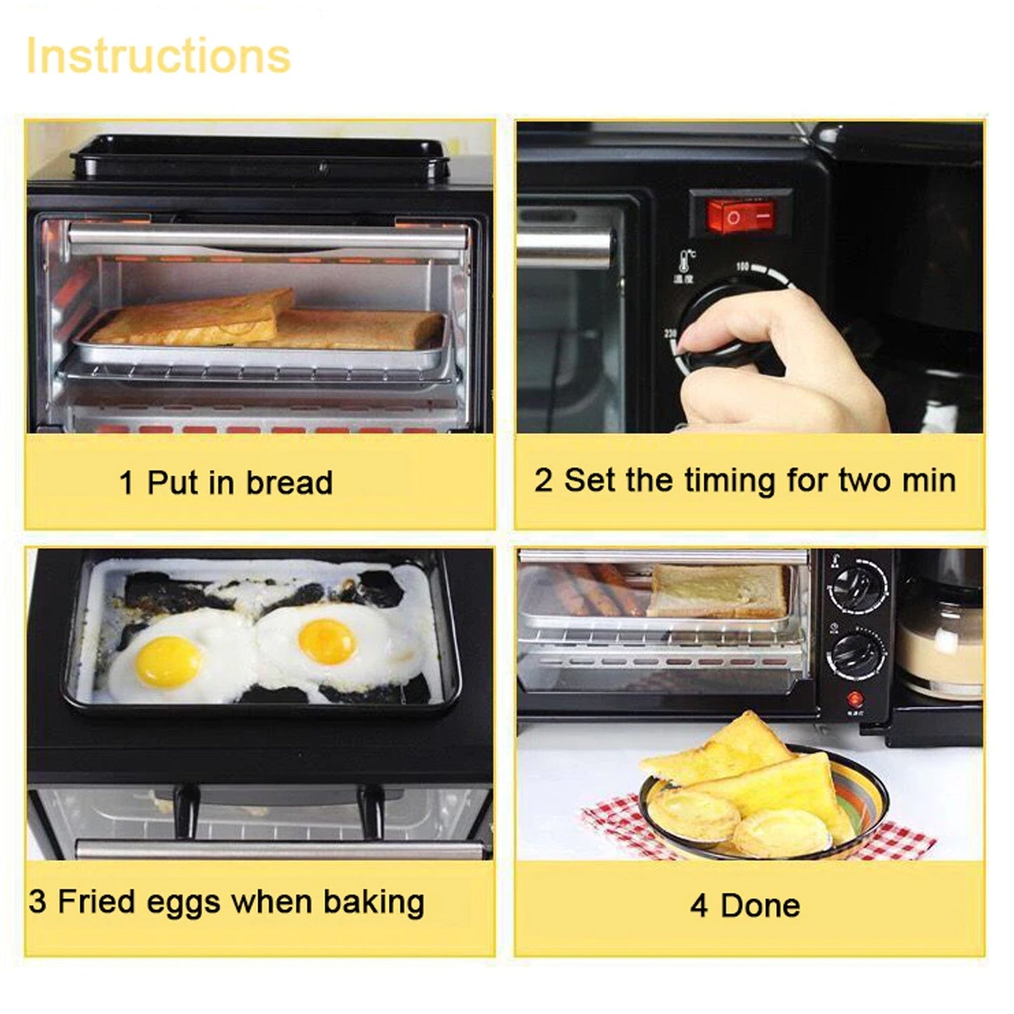 2788 3 in 1 Breakfast Maker Portable Toaster Oven, Grill Pan & Coffee Maker Full Breakfast Ready at One Go