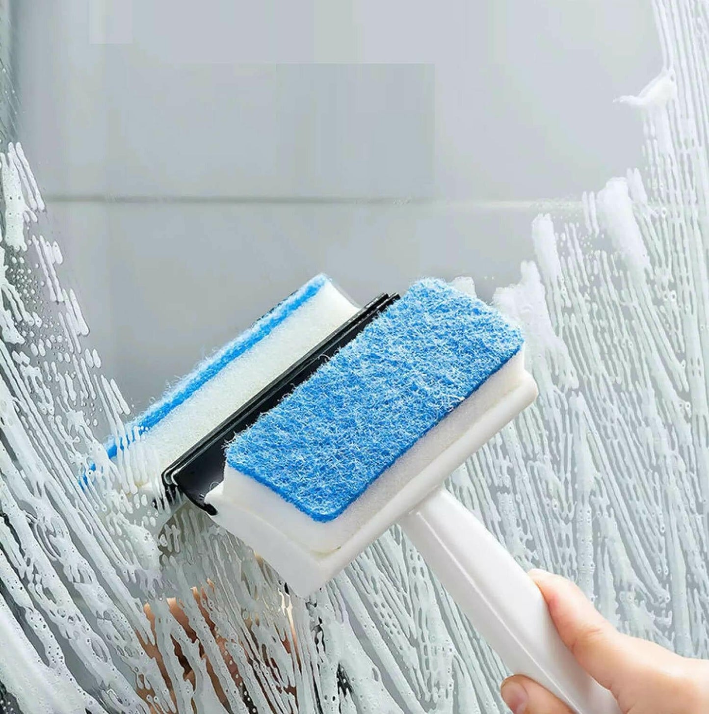 2-in-1 Glass Wiper Cleaning Brush Mirror Grout Tile Cleaner Washing Pot Brush Double-Sided Glass Wipe Bathroom Wiper Window Glass Wiper