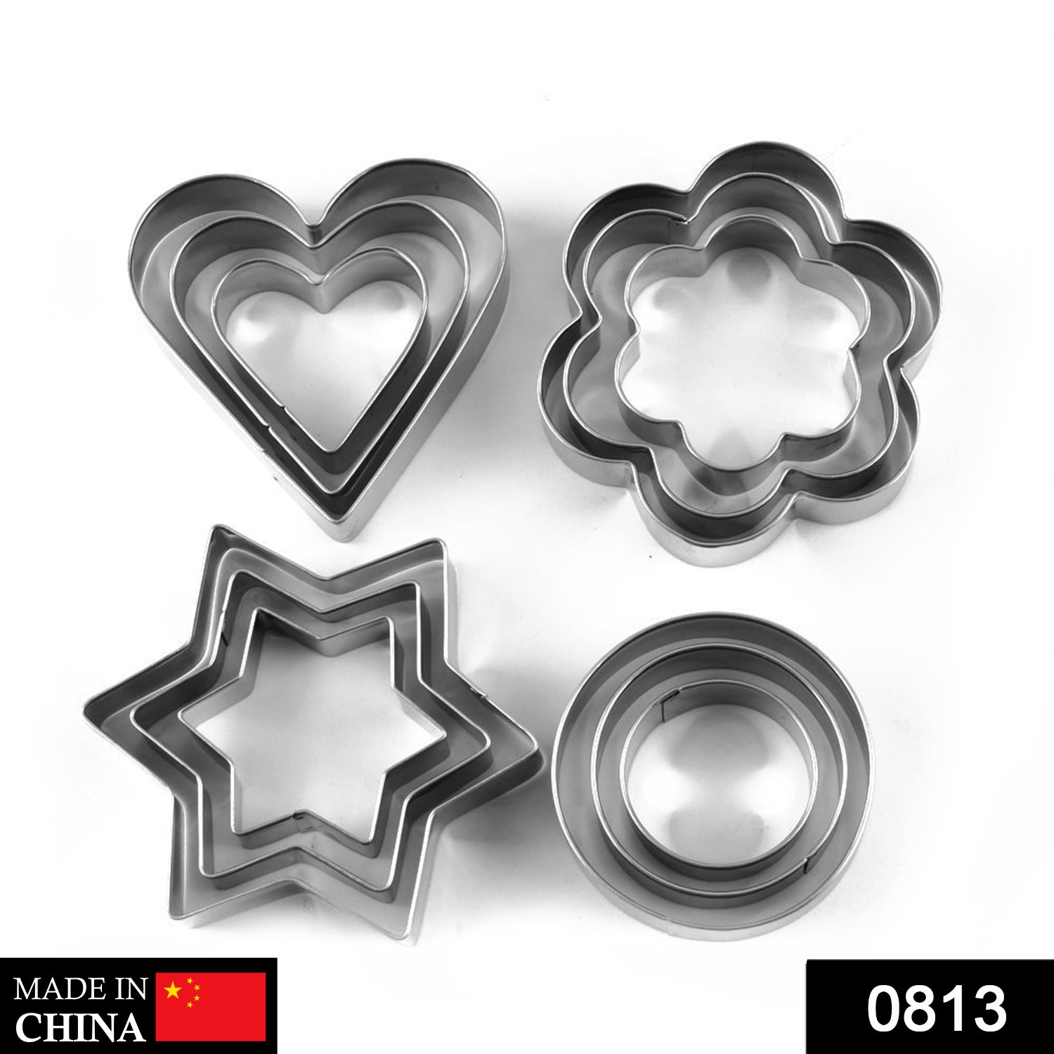 Cookie Cutter Stainless Steel Cookie Cutter with Shape Heart Round Star and Flower (12 Pieces) 
