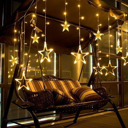 12 Stars Curtain String Lights, Window Curtain Lights With 8 Flashing Modes Decoration For Festivals-11