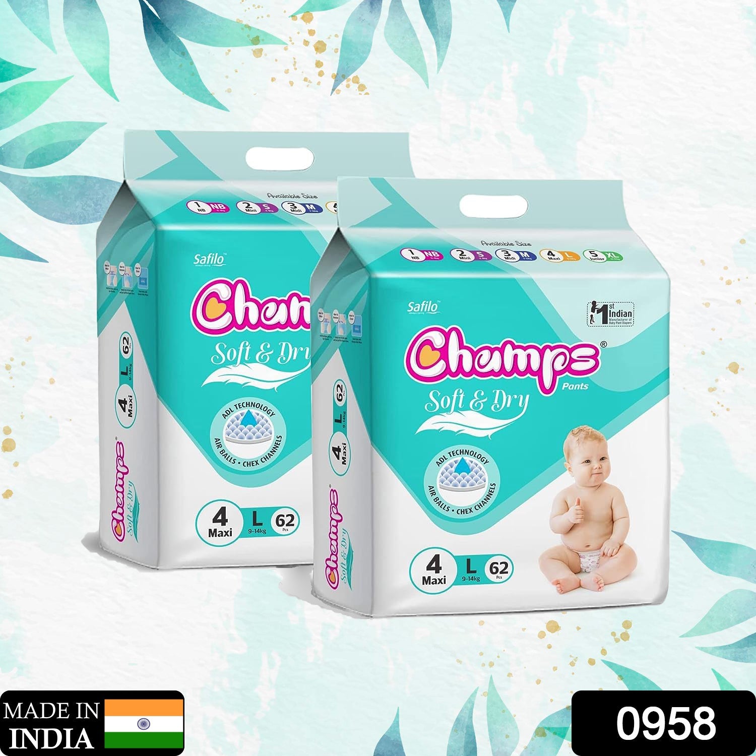 Champs Soft and Dry Baby Diaper Pants  62 Pcs (Large Size L 62)