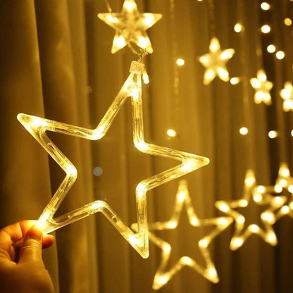 12 Stars Curtain String Lights, Window Curtain Lights With 8 Flashing Modes Decoration For Festivals-11