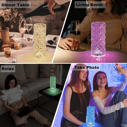 Crystal Touch Night Light (16 Colors) - Rose Diamond Table Lamp With Remote Control, Usb Table Lamp, Romantic Date Lighting Decor For Festival, Bedroom, Dining Room