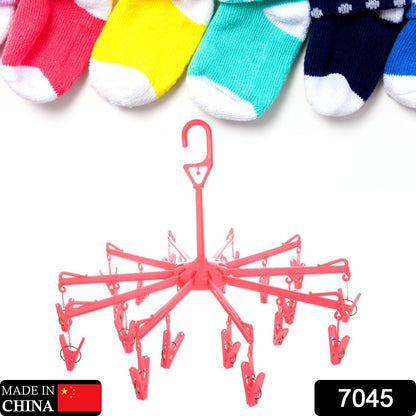 Plastic Foldable Underwear Hanging Dryer Clothes Clips Hanger Drying Rack, Clothes Hangers with 16 Clips, Clip Hanger Drip Hanger for Drying Underwear, Baby Clothes, Socks, Bras, Towel, Cloth Diapers, Gloves