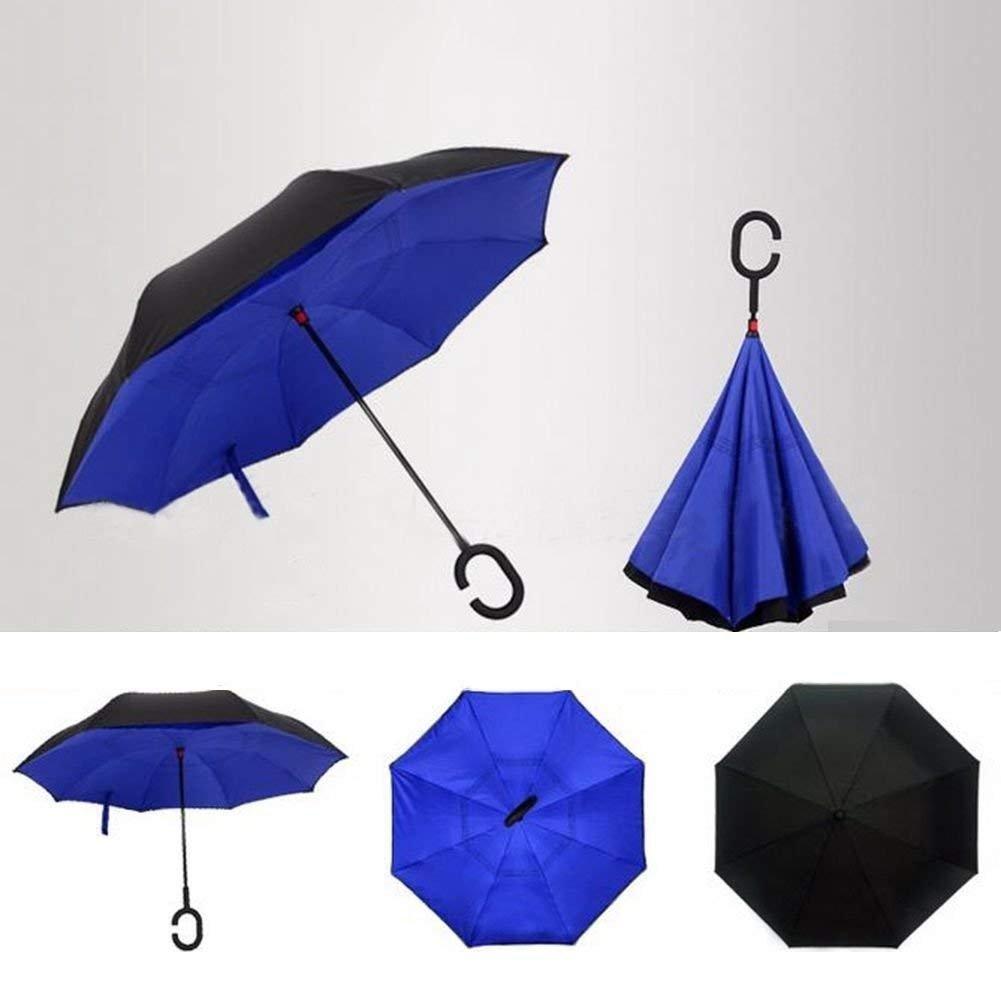 6211 Plain design Windproof Upside Down Reverse Umbrella with C-Shaped Handle