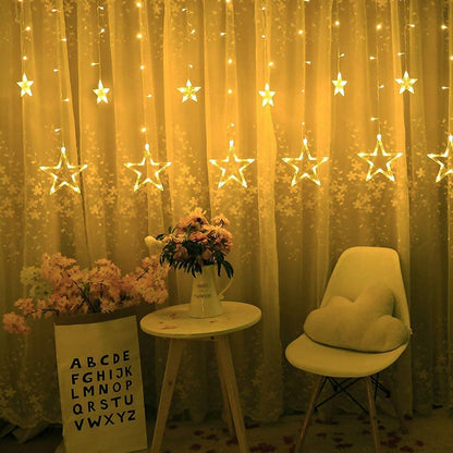 12 Stars Curtain String Lights, Window Curtain Lights With 8 Flashing Modes Decoration For Festivals-11