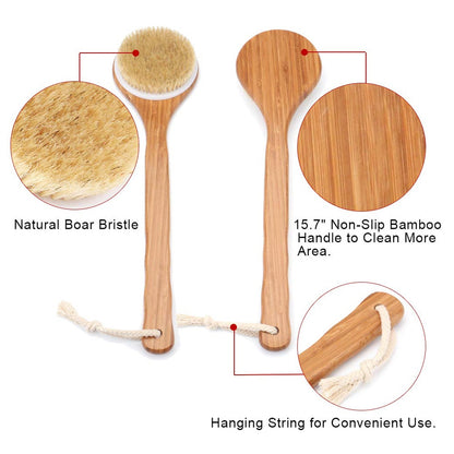 6700 Body Brush Dry Brushing Back Scrubber Shower Bath Brush Bamboo Long Handle Natural Bristles exfoliating Massage Improve Blood Circulation Cellulite