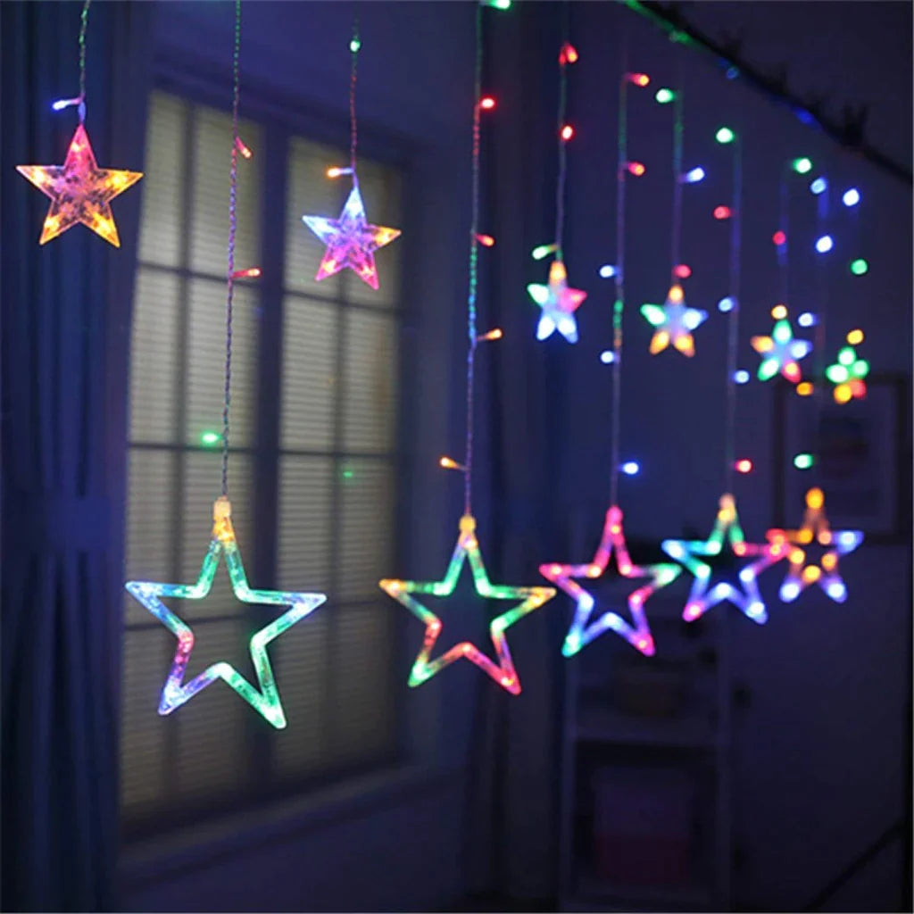 12 Stars LED Curtain String Lights with 8 Flashing Modes for Home Decoration, Diwali & Wedding LED Christmas Light Indoor and Outdoor Light, Festival Decoration (Multicolor)