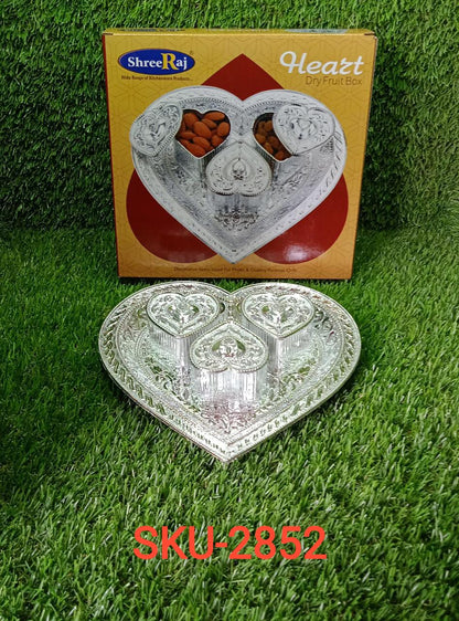 2852 Heart Multipurpose Tray 3 Container Elegant Royal Design Plastic for Dry Fruit Chocolate Mouth Freshener Box