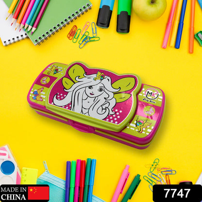 Multipurpose Compass Box, Pencil Box with 2 Compartments for School, Cartoon Printed Pencil Case for Kids, Birthday Gift for Girls & Boys