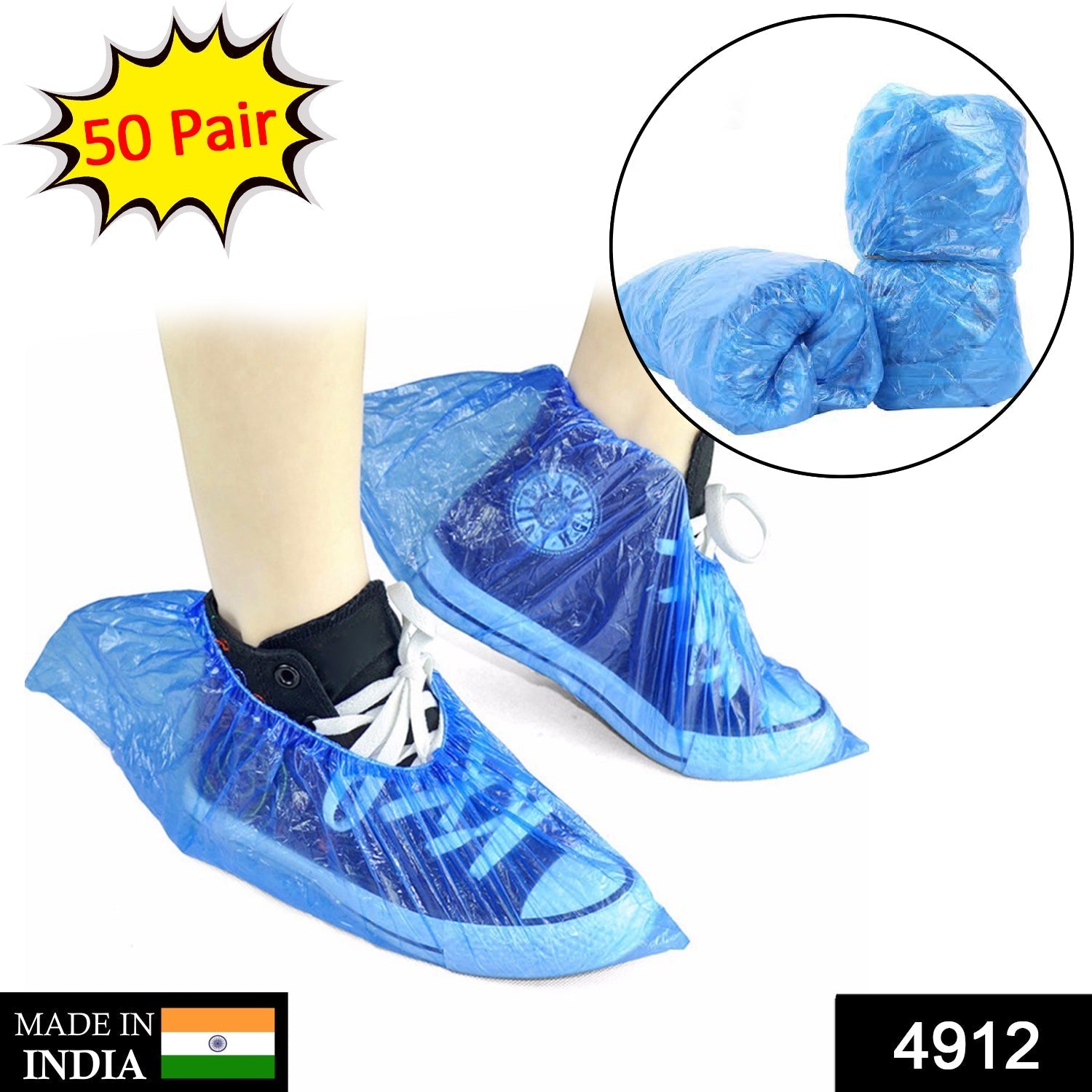 Type Plastic Elastic Top Disposable Shoe Cover for Rainy Season (50 Pairs)