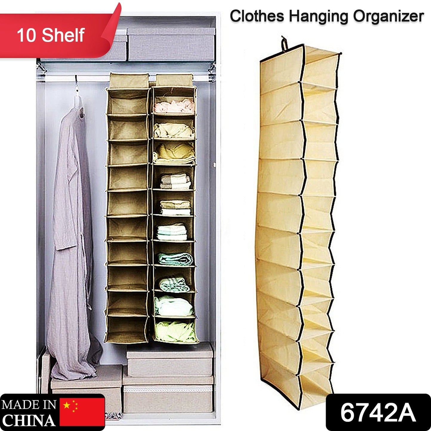 10 Tier Multipurpose Storage Rack, Foldable, Collapsible Fabric Wardrobe Organiser for Clothes 