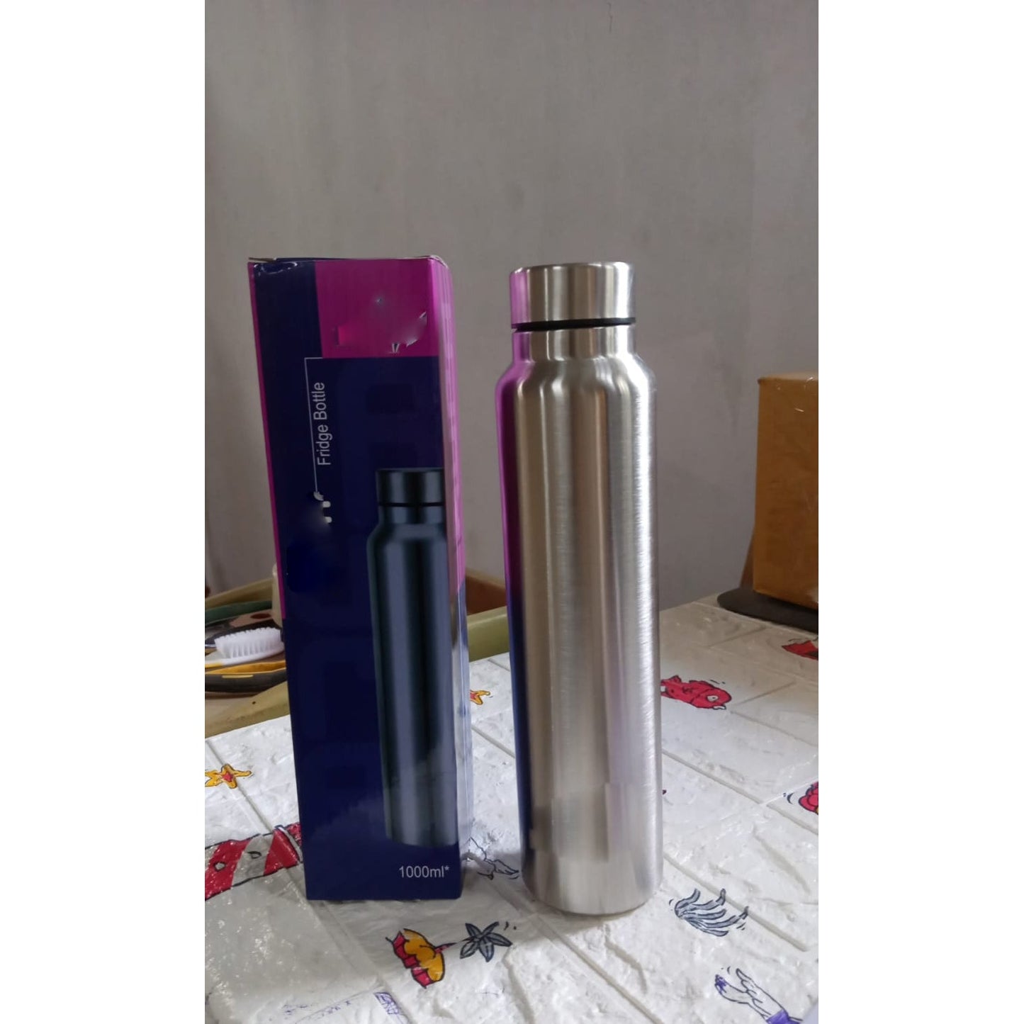 Stainless Steel Water Bottle, Fridge Water Bottle, Stainless Steel Water Bottle Leak Proof, Rust Proof, Hot & Cold Drinks, Gym Sipper BPA Free Food Grade Quality Silver Color, Steel fridge Bottle For office/Gym/School 1000ml