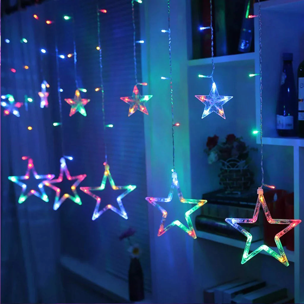 12 Stars LED Curtain String Lights with 8 Flashing Modes for Home Decoration, Diwali & Wedding LED Christmas Light Indoor and Outdoor Light, Festival Decoration (Multicolor)