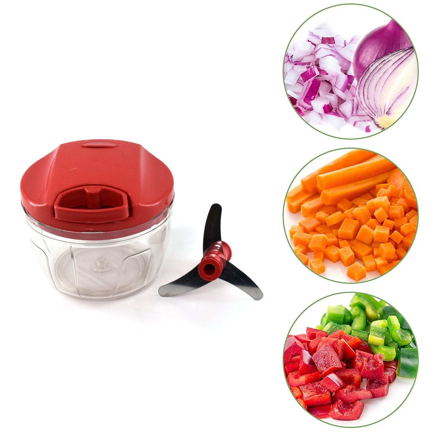 Manual Red mini plastic food chopper with extra sharp blades (375 Ml)