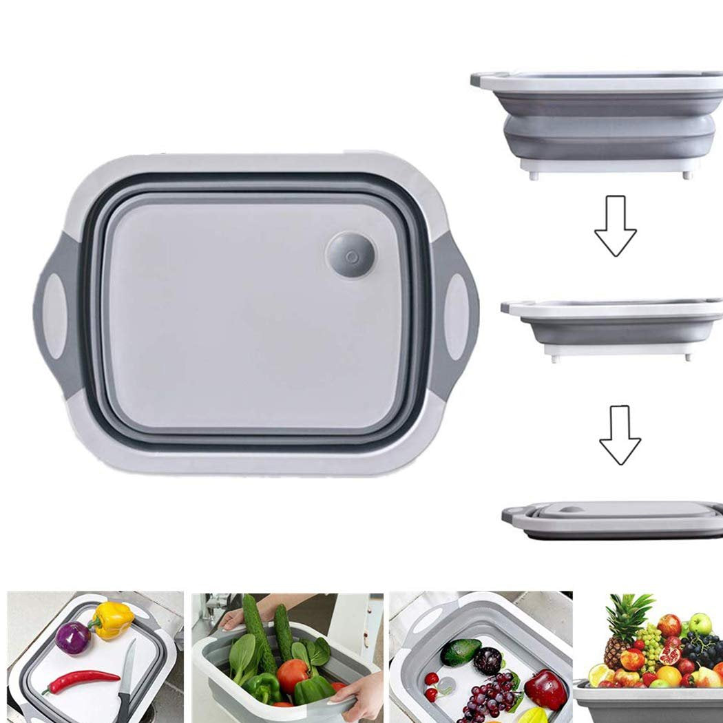 Foldable Chopping Board, Dish Rack, Washing Bowl & Draining Basket, 3-in-1 Multi-Function