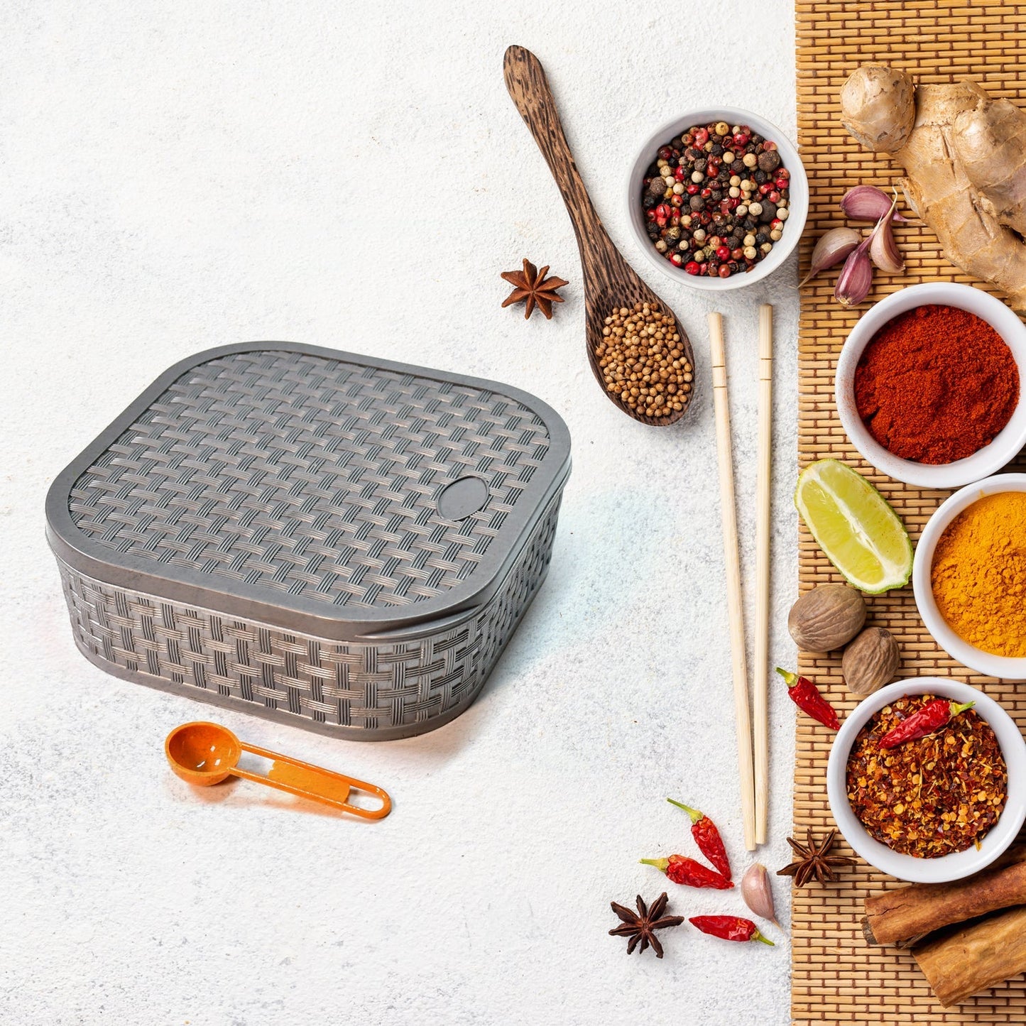 2032H Masala Box for Keeping Spices, Spice Box for Kitchen, Masala Container, Plastic Wooden Style, 7 Sections (Multi Color).