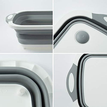 Foldable Chopping Board, Dish Rack, Washing Bowl & Draining Basket, 3-in-1 Multi-Function
