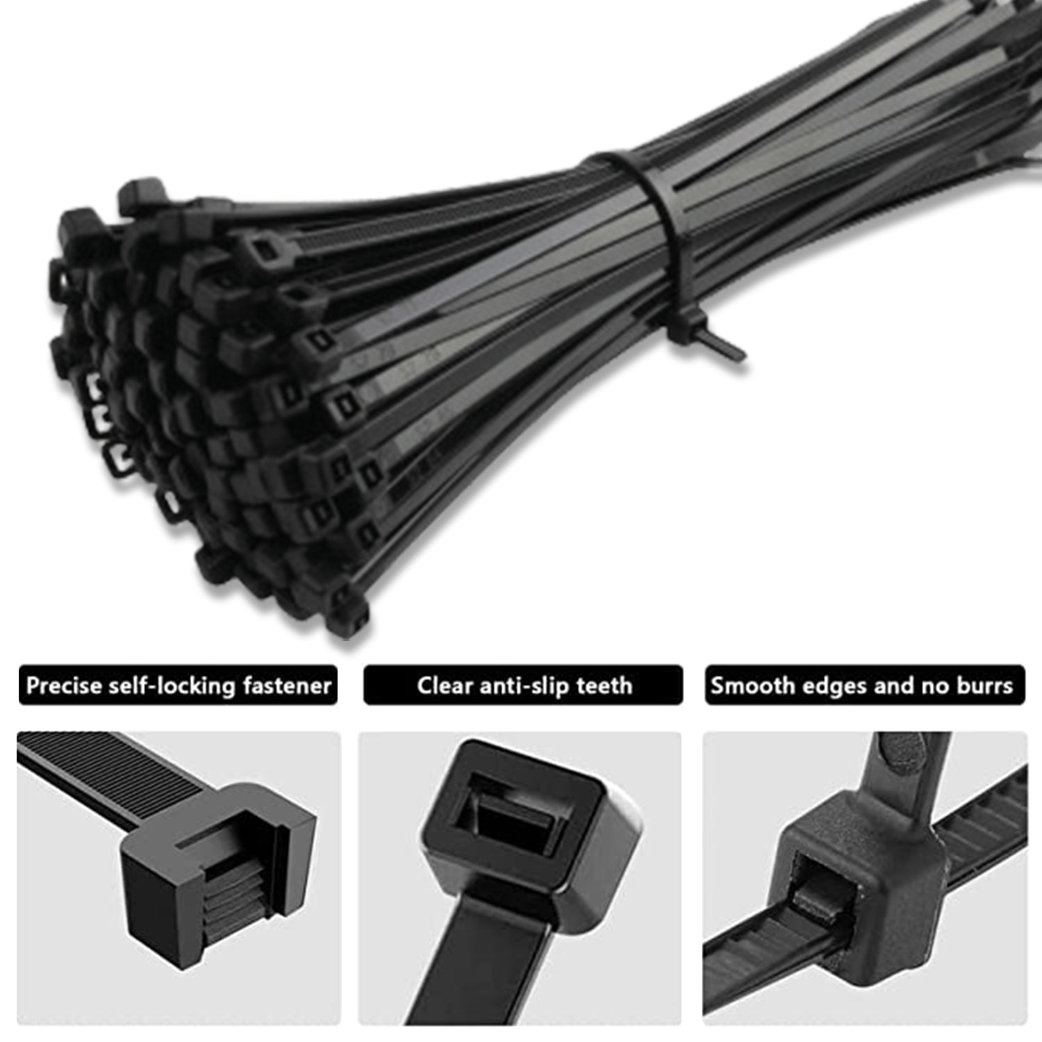 3140 8Inch Nylon Self Locking Cable Ties, Heavy Duty Strong Zip Wire Tie. Pack of 100 - Black.