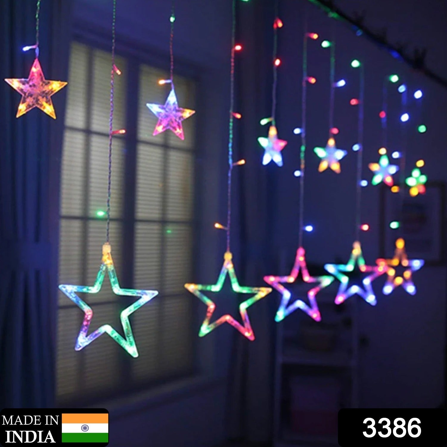 12 Stars LED Curtain String Lights with 8 Flashing Modes for Home Decoration, Diwali & Wedding LED Christmas Light Indoor and Outdoor Light, Festival Decoration (Multicolor)